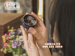 Bộ ấm chén quai tròn men hỏa biến, chén lòng hoa 300ml