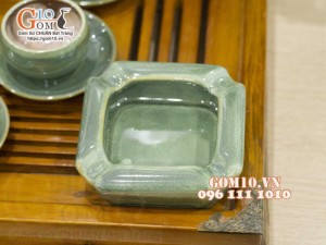 Bộ ấm chén quai tròn men hỏa biến xanh ngọc, chén lòng hoa - đầy đủ phụ kiện, 300ml