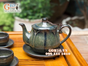 Bộ ấm chén sen xanh ngọc thỏ