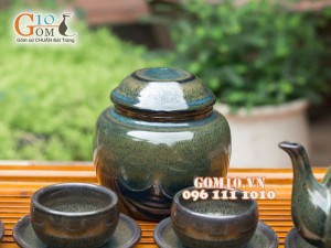 Bộ ấm chén sen xanh ngọc thỏ, đầy đủ phụ kiện