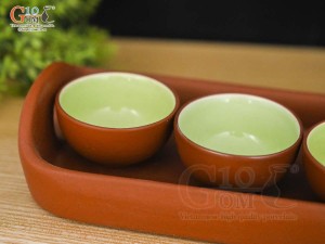 Bộ ấm chén tam gốm đỏ khắc hoa, 100ml