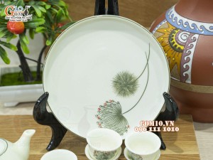 Bộ ấm chén thờ men kem vẽ Bồ Công Anh