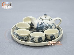 Bộ ấm chén thờ men rạn cổ họa tiết rồng