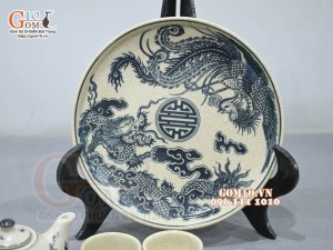 Bộ ấm chén thờ men rạn cổ họa tiết rồng