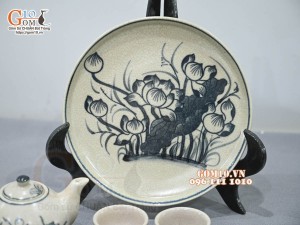 Bộ ấm chén thờ men rạn cổ họa tiết Sen