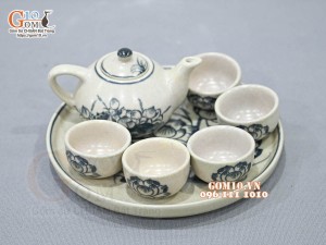 Bộ ấm chén thờ men rạn cổ họa tiết Sen