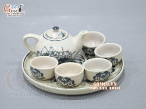 Bộ ấm chén thờ men rạn cổ họa tiết Sen