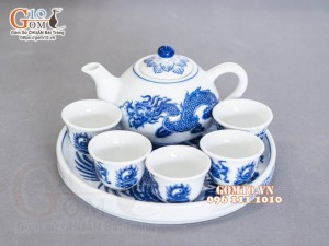 Bộ ấm chén thờ men trắng Phúc Lộc, 150ml