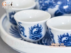 Bộ ấm chén thờ men trắng Phúc Lộc, 150ml