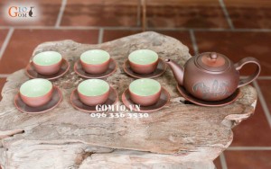 Bộ ấm chén Tống thư pháp chữ Nghĩa