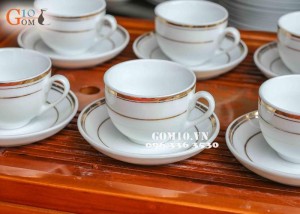 Bộ ấm chén trắng kẻ chỉ