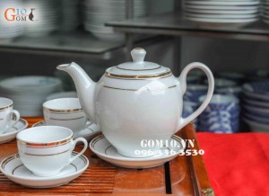 Bộ ấm chén trắng kẻ chỉ