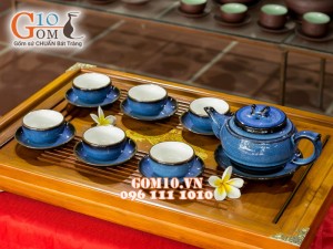 Bộ ấm chén trống đai hỏa biến thiên thanh CỐT GỐM ( HẾT HÀNG)