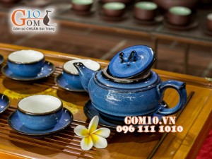 Bộ ấm chén trống đai hỏa biến thiên thanh CỐT GỐM ( HẾT HÀNG)