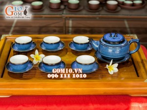 Bộ ấm chén trống đai hỏa biến thiên thanh CỐT GỐM ( HẾT HÀNG)