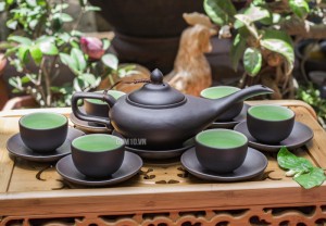 Bộ ấm chén tử sa aladin, chén lòng xanh