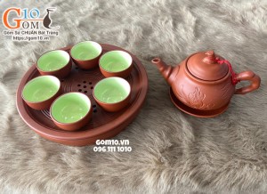 Bộ ấm chén tử sa dáng trúc đỏ, khay thủng 300ml