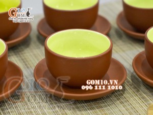 Bộ ấm chén tử sa đắp nổi hoa Đào đỏ đen, 500ml