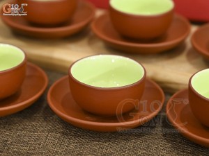 Bộ ấm chén tử sa đắp nổi hoa phù dung đỏ đen 380ml