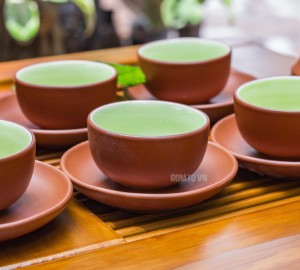 Bộ ấm chén tử sa đắp nổi hoa phù dung đỏ đen, tách rời, đầy đủ 500ml