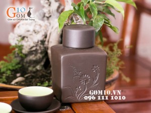 Bộ ấm chén tử sa đắp nổi hoa sen 350ml, đầy đủ phụ kiện