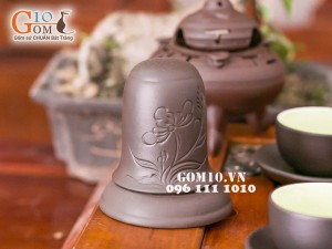 Bộ ấm chén tử sa đắp nổi hoa sen 350ml, đầy đủ phụ kiện