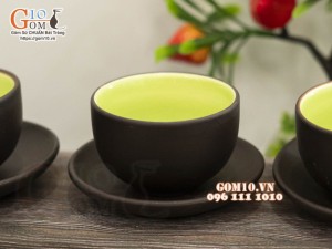 Bộ ấm chén tử sa đắp nổi hoa sen đen, 350ml