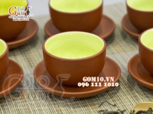 Bộ ấm chén tử sa đắp nổi hoa Tùng đỏ đen, 380ml