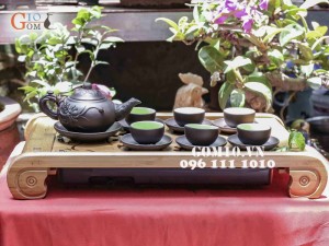 Bộ ấm chén tử sa đắp sen đen, tách rời 280ml