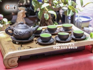 Bộ ấm chén tử sa đắp sen đen, tách rời 280ml