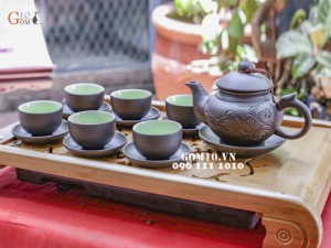 Bộ ấm chén tử sa quai rổng đen 330ml