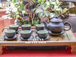 Bộ ấm chén tử sa quai rổng đen 330ml