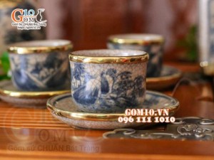 Bộ ấm chén vung lõm men rạn cổ bọc đồng đầy đủ phụ kiện