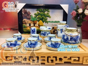 Bộ ấm chén vung lõm Trúc Lâm Thất Hiền đầy đủ phụ kiện, bọc đồng