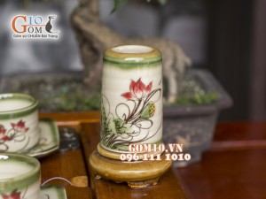 Bộ ấm chén vuông men vuốt, vẽ Sen 340ml, 3 món phụ kiện