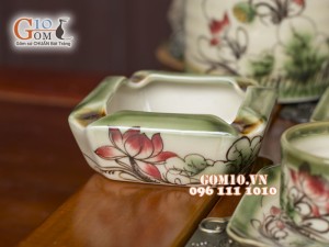 Bộ ấm chén vuông men vuốt, vẽ Sen 340ml, 3 món phụ kiện