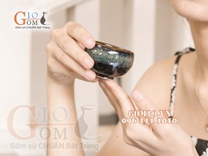 Bộ ấm dáng siêu men hỏa biến chén lòng hoa, đầy đủ phụ kiện 