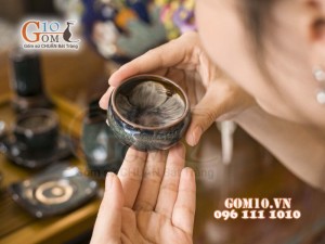 Bộ ấm dáng siêu men hỏa biến chén lòng hoa, đầy đủ phụ kiện 