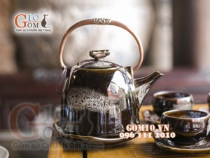 Bộ ấm dáng siêu nâu men hỏa biến, đầy đủ phụ kiện 550ml