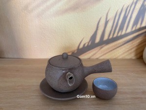 Bộ ấm quai ngang dáng ấm cao độc ẩm gốm hồng sa, 200ml