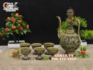 Bộ ấm rượu vẽ hoa giây, cao 27cm