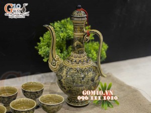 Bộ ấm rượu vẽ hoa giây, cao 27cm