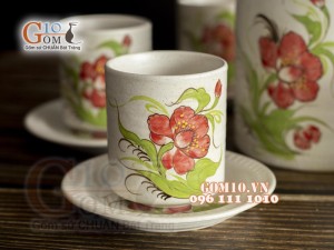 Bộ ấm tích men gốm, họa tiết hoa Phù Dung 1.5L 