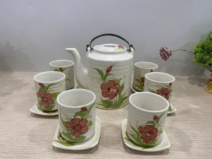 Bộ ấm tích men gốm vẽ hoa, dung tích 1.5L