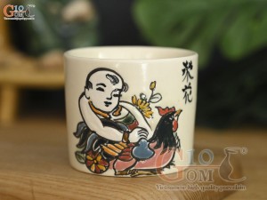 Bộ ấm tích men kem vẽ tranh Đông Hồ Vinh Hoa, 1.5 lít