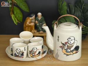 Bộ ấm tích men kem vẽ tranh Đông Hồ Vinh Hoa, 1.5 lít