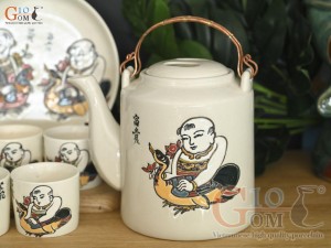 Bộ ấm tích men kem vẽ tranh Đông Hồ Vinh Hoa, 1.5 lít
