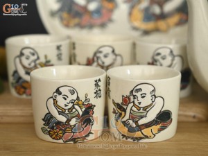 Bộ ấm tích men kem vẽ tranh Đông Hồ Vinh Hoa, 1.5 lít