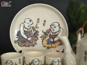 Bộ ấm tích men kem vẽ tranh Đông Hồ Vinh Hoa, 1.5 lít