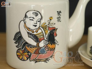 Bộ ấm tích men kem vẽ tranh Đông Hồ Vinh Hoa, 1.5 lít